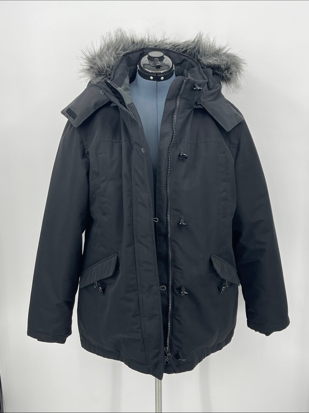 CHINMOON WOMENS Black Winter Parka Jacket with Faux Fur Hood SIZE XXL
